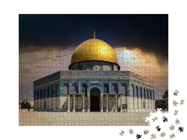 Some Dark Storm Clouds Over the Dome of the Rock in Jerus... Jigsaw Puzzle with 1000 pieces