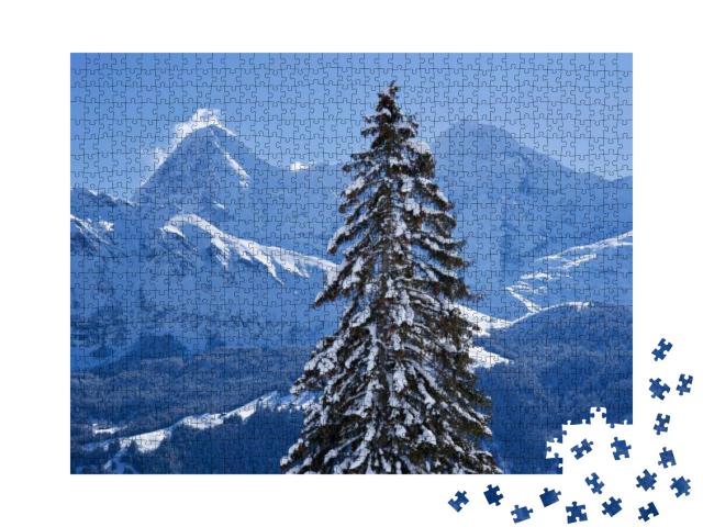 Panorama of Bernese Alps with Mountain Peaks Eiger & Moen... Jigsaw Puzzle with 1000 pieces