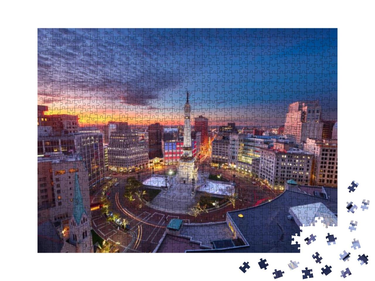 Indianapolis, Indiana, USA Skyline Over Monument Circle At... Jigsaw Puzzle with 1000 pieces
