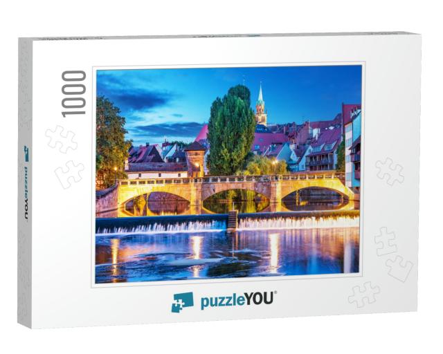 Scenic Summer Night View of the Bridge Over Pegnitz River... Jigsaw Puzzle with 1000 pieces