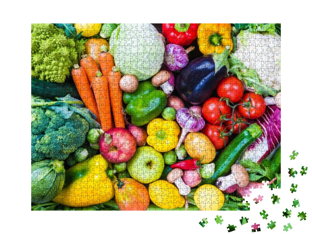 Raw Vegetables & Fruits Background. Healthy Organic Food... Jigsaw Puzzle with 1000 pieces