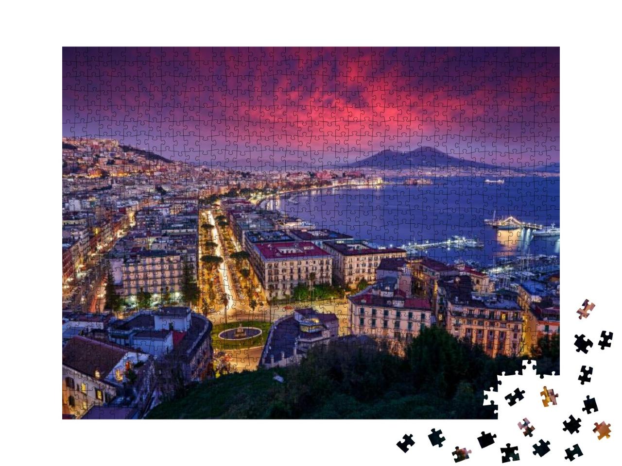 Naples, Twilight Evening Pink Violet Sunset. Town Napoli... Jigsaw Puzzle with 1000 pieces