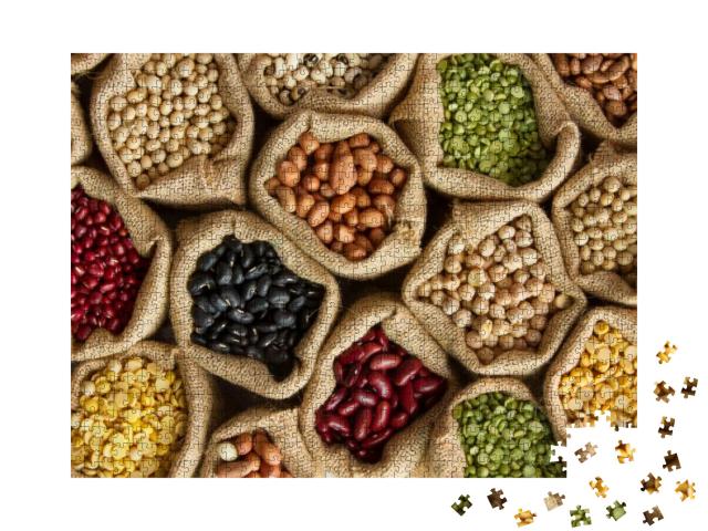 Legumes Bean Seed in Sack, Top View... Jigsaw Puzzle with 1000 pieces