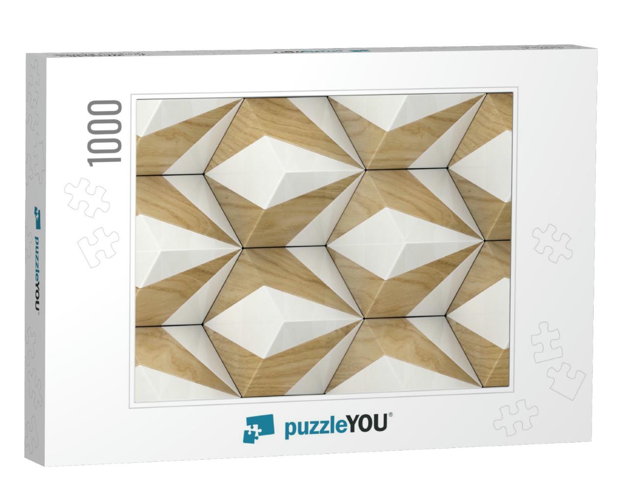 Eco Wood 3D Tiles with White Stone Elements. Material Woo... Jigsaw Puzzle with 1000 pieces