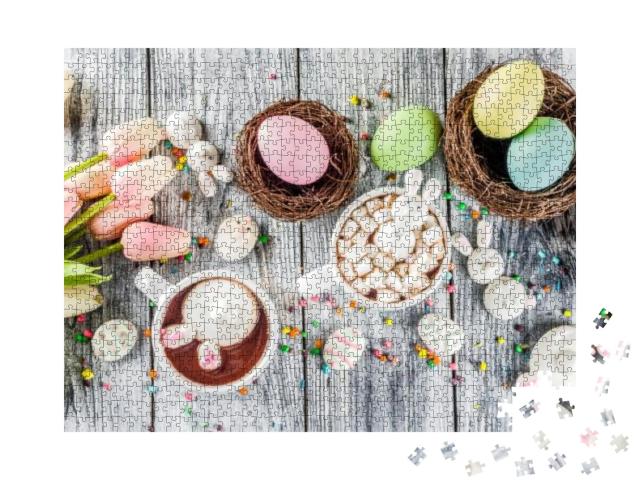 Easter Funny Kids Food & Drink Concept, Sweet Hot Chocola... Jigsaw Puzzle with 1000 pieces