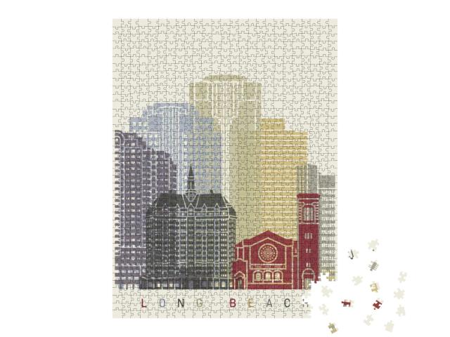 Long Beach Skyline Poster in Editable Vector File... Jigsaw Puzzle with 1000 pieces
