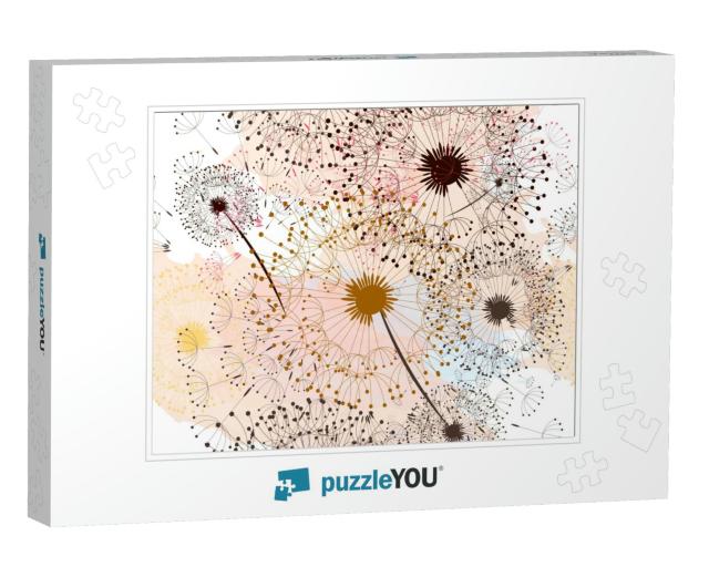 Floral Pattern with Hand Drawn Dandelions... Jigsaw Puzzle