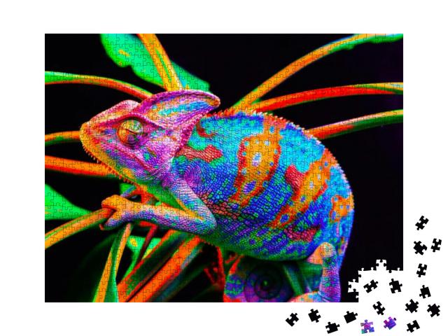 Yemen Chameleon Isolated on Black Large Background. Lizar... Jigsaw Puzzle with 1000 pieces