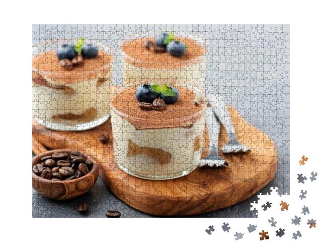 Classic Tiramisu in a Glass on a Gray Background... Jigsaw Puzzle with 1000 pieces