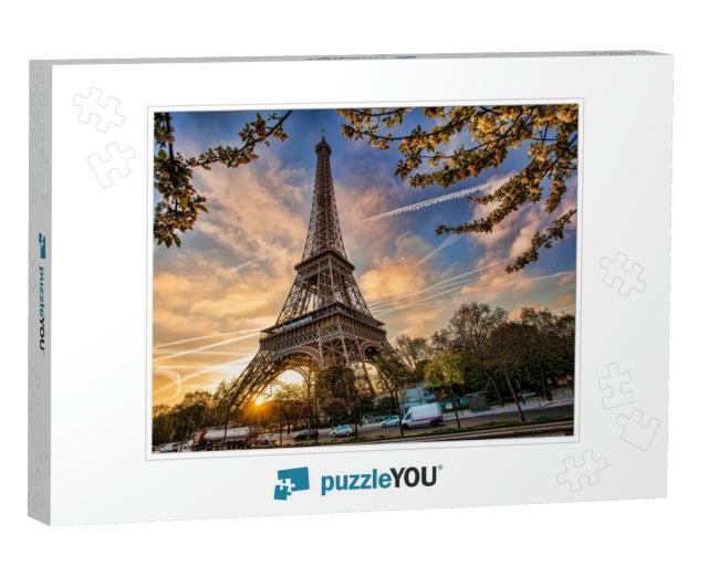 Eiffel Tower with Spring Tree in Paris, France... Jigsaw Puzzle
