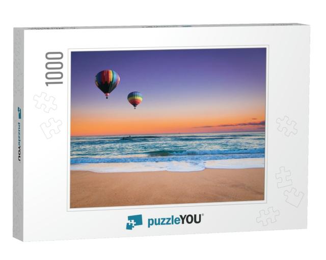 Hot Air Balloon Over Beach in Summer, New South Wales, Au... Jigsaw Puzzle with 1000 pieces
