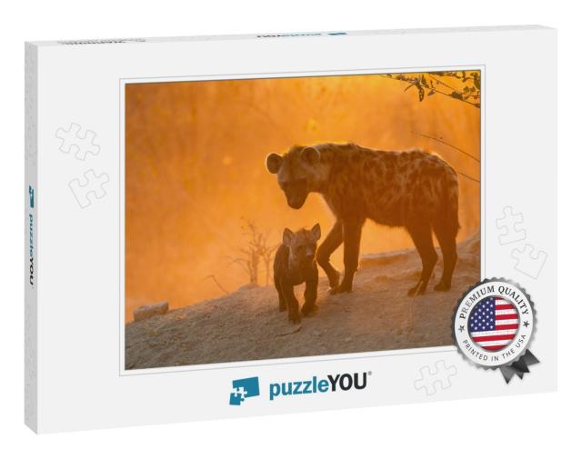 Adult Hyena & Cubs At Den... Jigsaw Puzzle