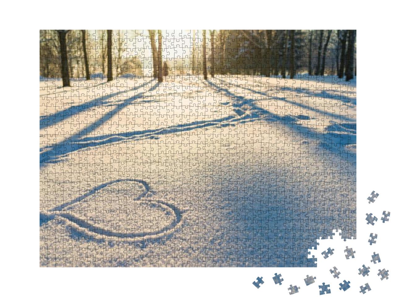 Drawn Heart in a Snow Landscape. Winter Evening Sunset Ni... Jigsaw Puzzle with 1000 pieces