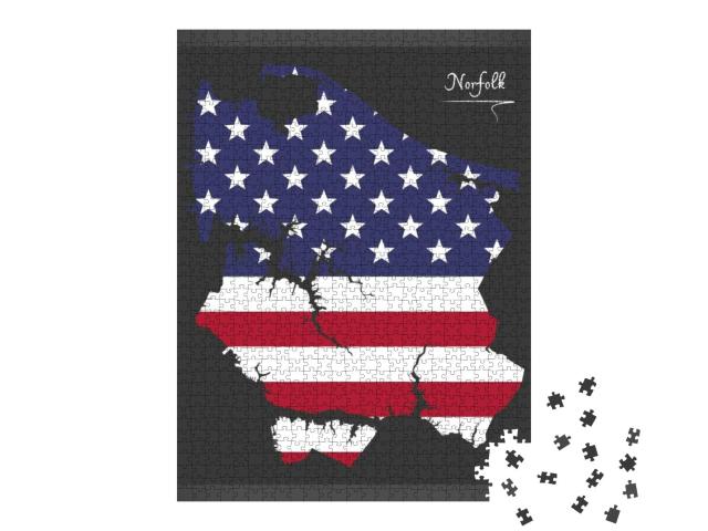 Norfolk Virginia City Map with American National Flag Ill... Jigsaw Puzzle with 1000 pieces
