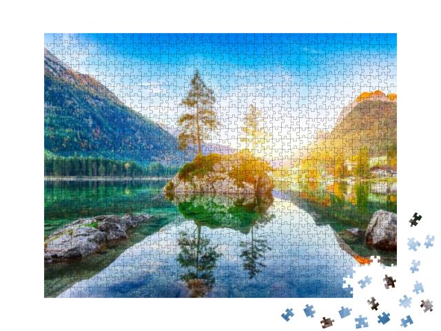 Fantastic Autumn Sunrise of Hintersee Lake. Beautiful Sce... Jigsaw Puzzle with 1000 pieces