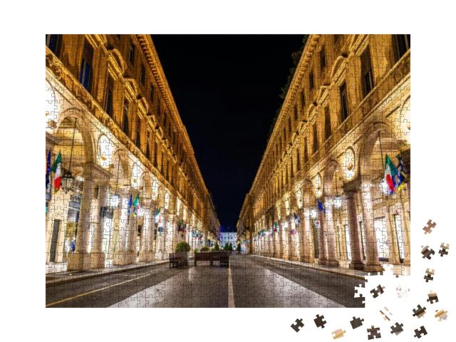 Via Roma, a Street in the Center of Turin - Italy... Jigsaw Puzzle with 1000 pieces