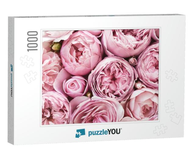 Delicate Blossoming Pink Flowers, Blooming Roses Festive... Jigsaw Puzzle with 1000 pieces