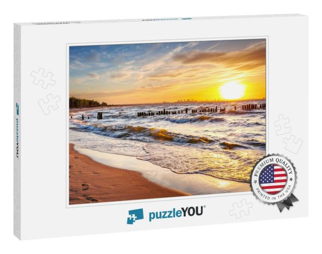 Sunset on the Beach At Baltic Sea in Poland... Jigsaw Puzzle