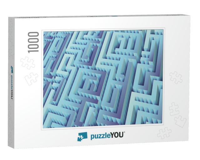 Blue Maze Illustration. Abstract Labyrinth 3D Rendering... Jigsaw Puzzle with 1000 pieces