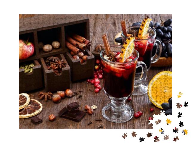 Christmas Mulled Wine with Apple, Cranberry, Orange, Spic... Jigsaw Puzzle with 1000 pieces