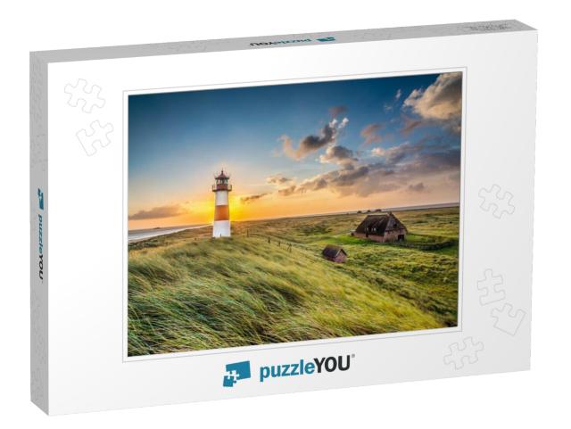 Sunrise At Lighthouse in List on the Island of Sylt, Schl... Jigsaw Puzzle