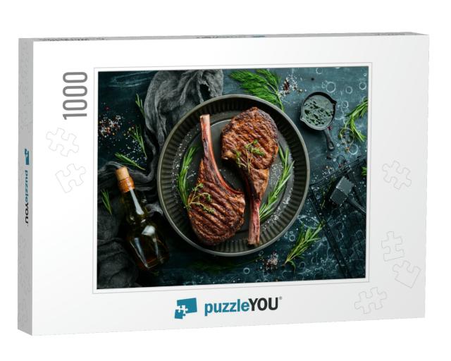 Juicy Steak Grilled on the Bone with Spices & Herbs. on a... Jigsaw Puzzle with 1000 pieces