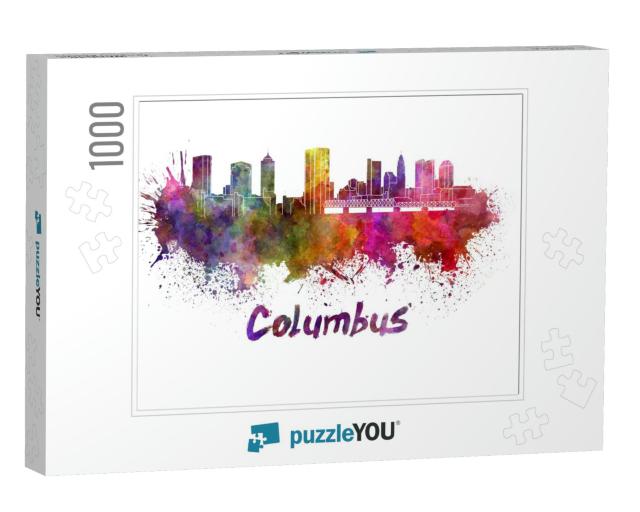 Columbus Skyline in Watercolor Splatters with Clipping Pa... Jigsaw Puzzle with 1000 pieces