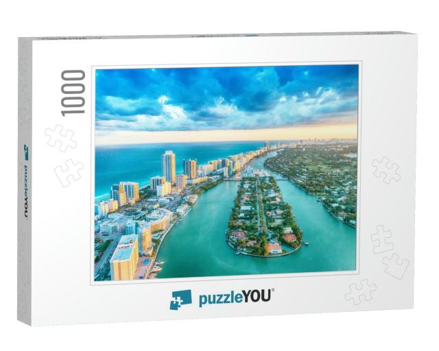 Miami Beach, Wonderful Aerial View of Buildings, River &... Jigsaw Puzzle with 1000 pieces