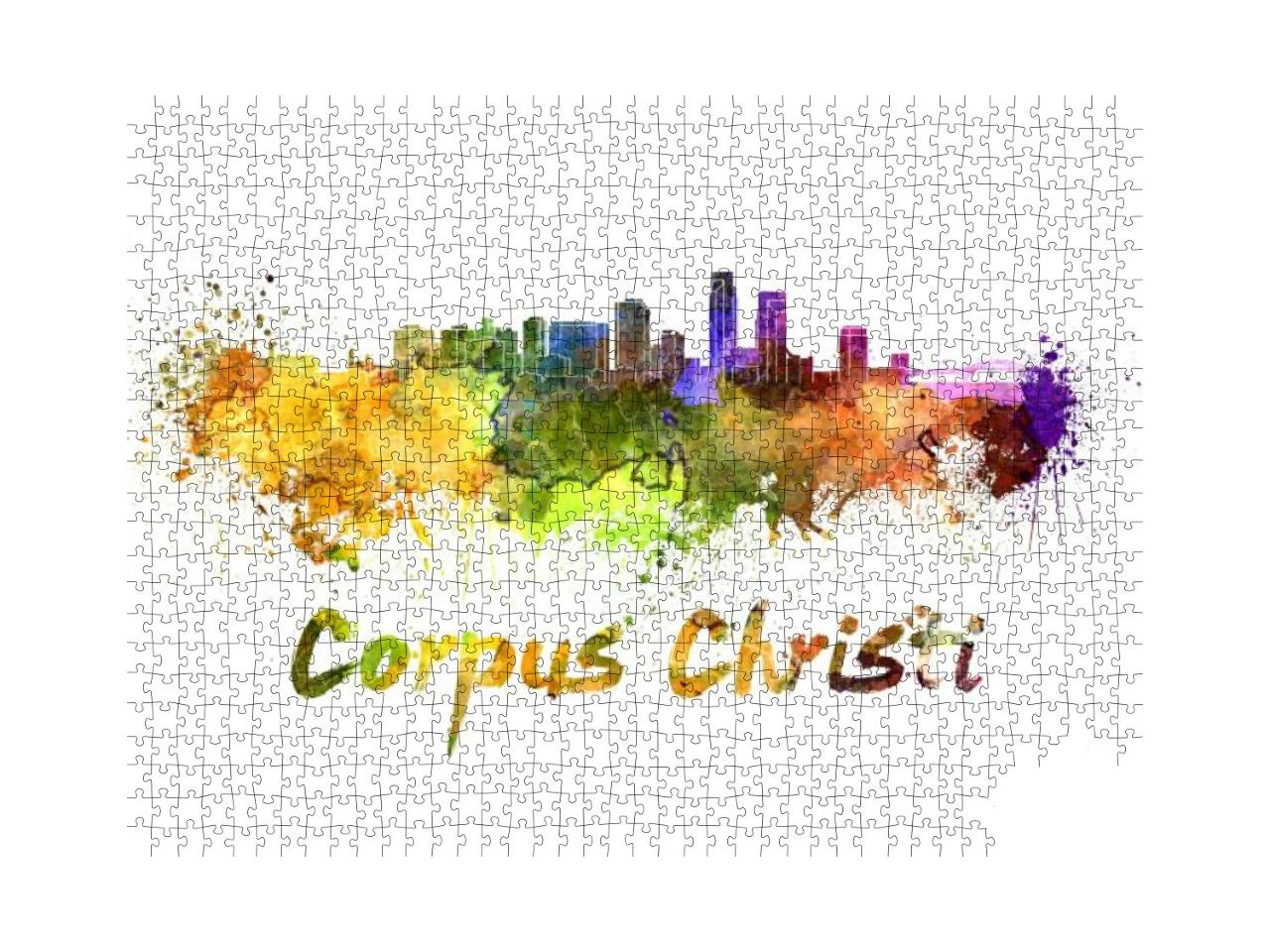 Corpus Christi Skyline in Watercolor Splatters with Clipp... Jigsaw Puzzle with 1000 pieces