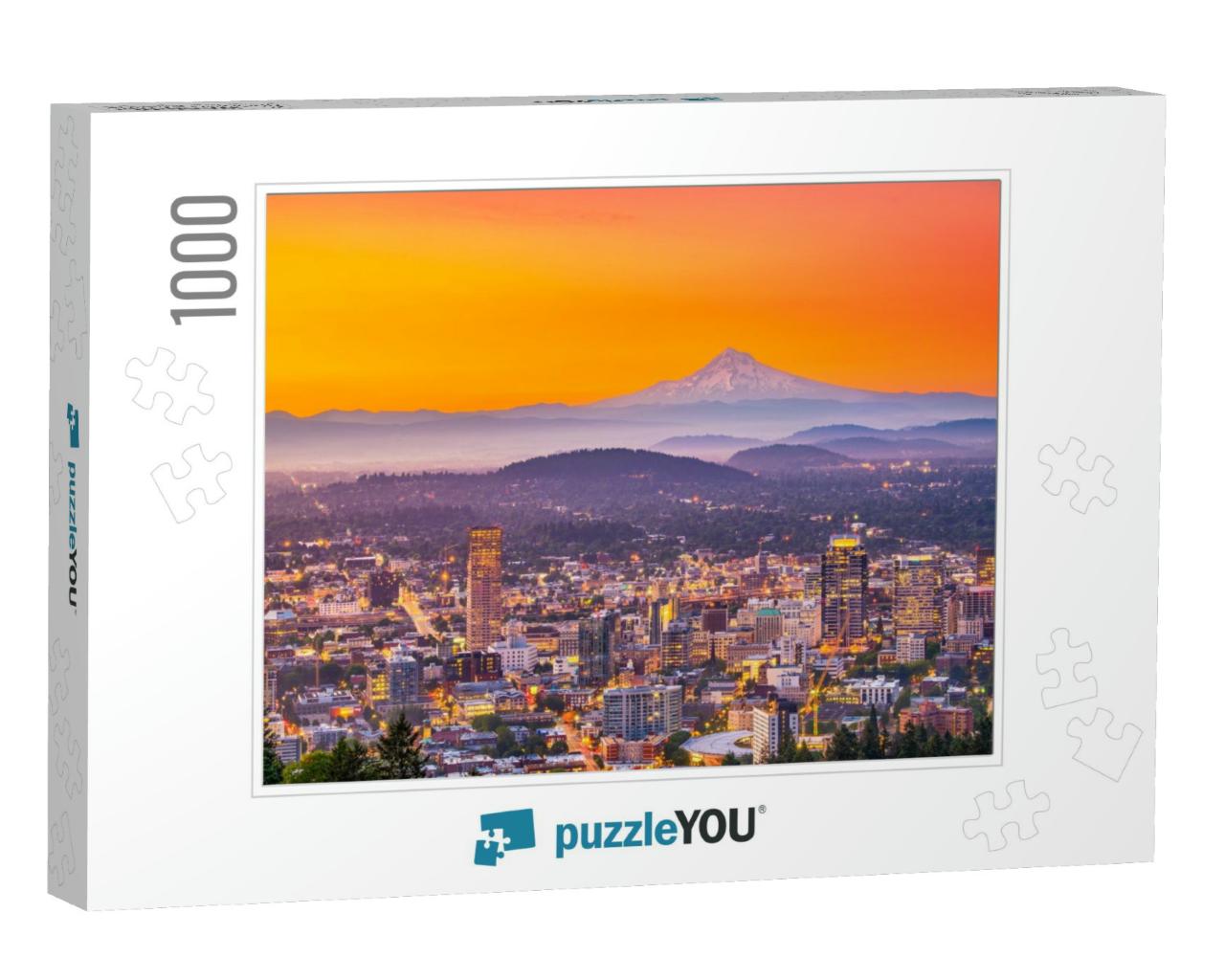 Portland, Oregon, USA Downtown Skyline with Mt. Hood At Da... Jigsaw Puzzle with 1000 pieces