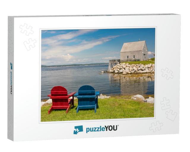 Adirondack Chairs Along the Ocean Near Peggy's Cove, Nova... Jigsaw Puzzle