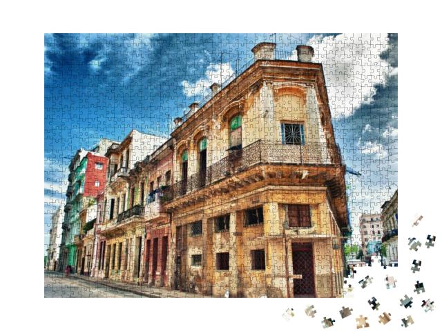 Old Havana Colonial Building with Balconies Against Drama... Jigsaw Puzzle with 1000 pieces