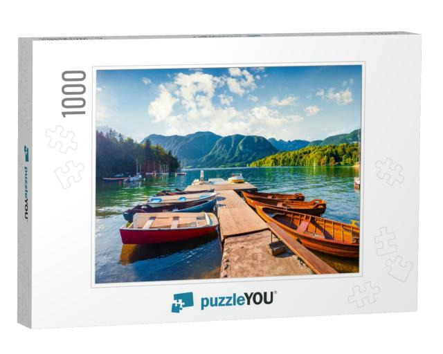 Colorful Summer Panorama of the Bohinj Lake. Picturesque... Jigsaw Puzzle with 1000 pieces