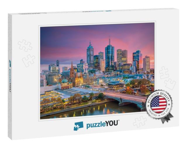 Melbourne City Skyline At Twilight in Australia... Jigsaw Puzzle