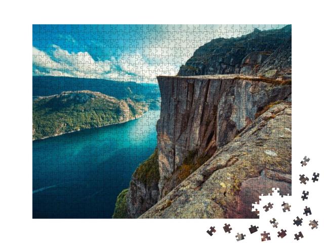 Lysefjord & Preikestolen Cliff Summer View in Norway with... Jigsaw Puzzle with 1000 pieces