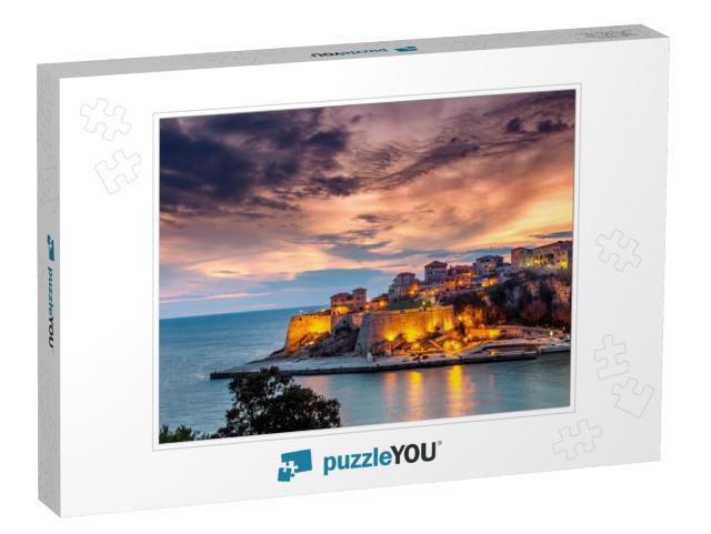 Ulcinj Old Town Fortress with Purple After Sunset Light... Jigsaw Puzzle