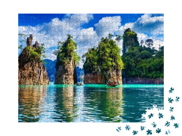 Beautiful Mountains in Ratchaprapha Dam At Khao Sok Natio... Jigsaw Puzzle with 1000 pieces