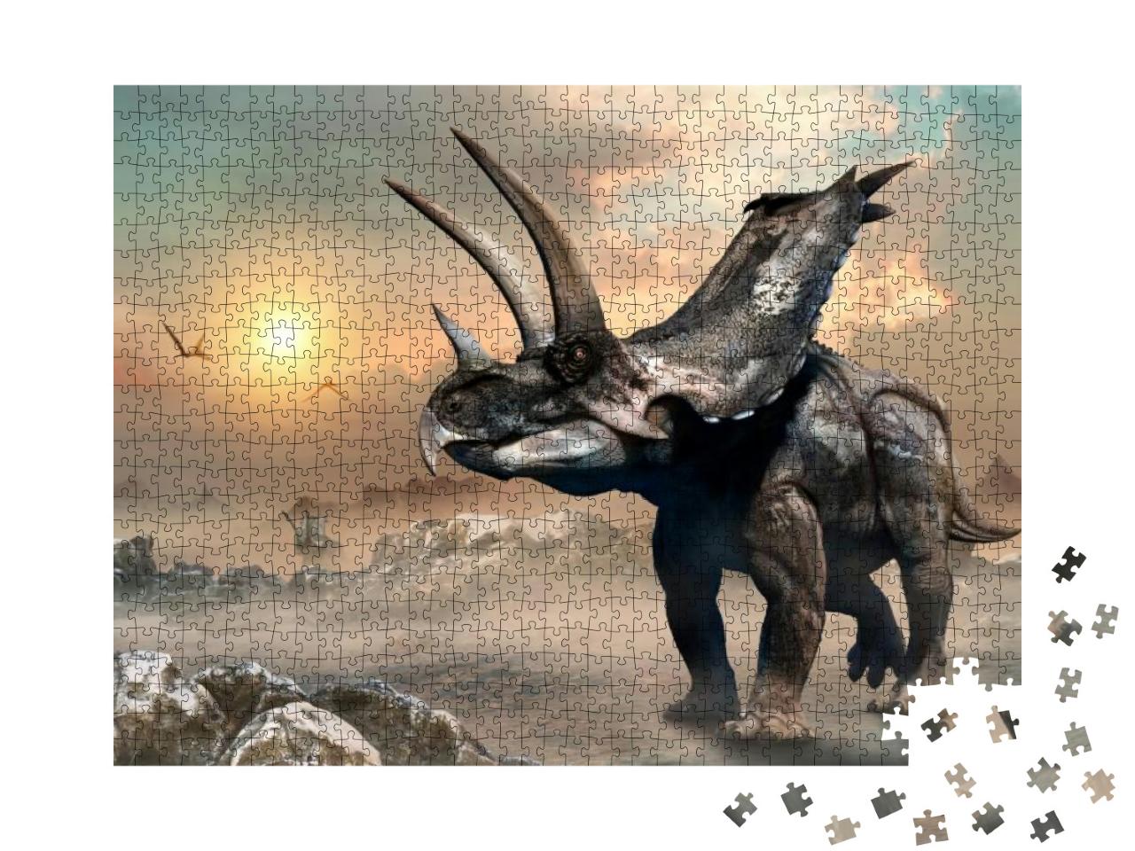 Agujaceratops Scene 3D Illustration... Jigsaw Puzzle with 1000 pieces