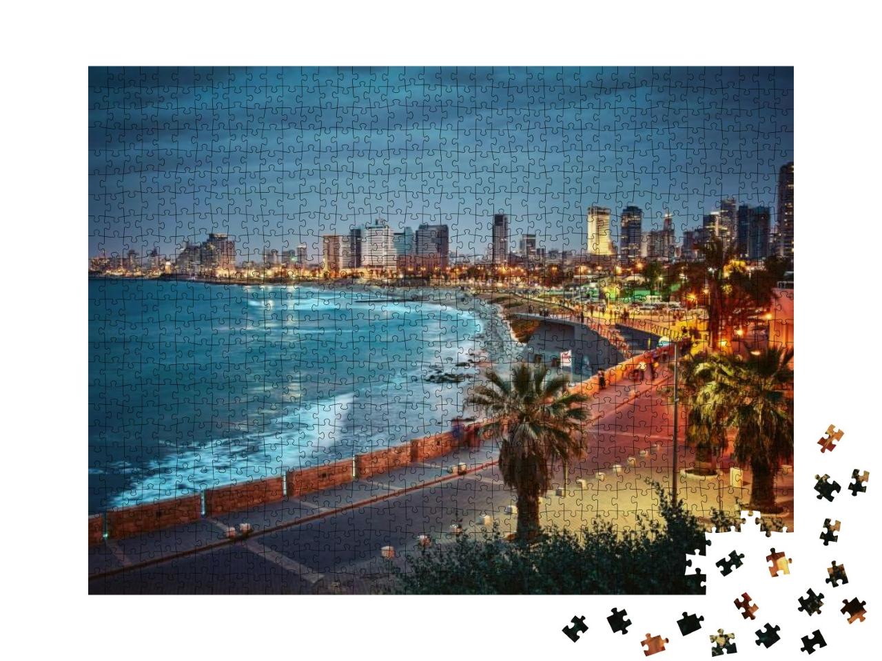 Night View of Tel Aviv, Israel. Vintage Retro Effect... Jigsaw Puzzle with 1000 pieces