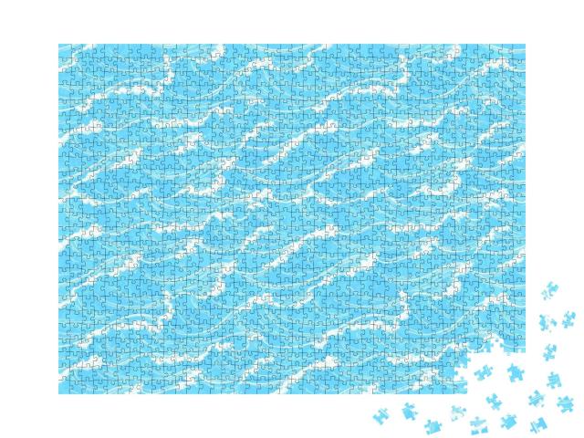 Sea Waves Seamless Pattern. Summer Watercolor Background... Jigsaw Puzzle with 1000 pieces