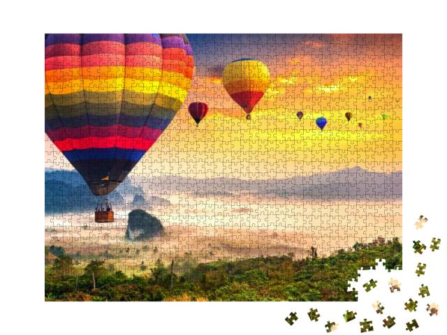 Aerial View from Colorful Hot Air Balloons Flying Over wi... Jigsaw Puzzle with 1000 pieces