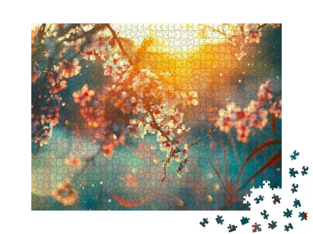 Spring Blossom Background. Beautiful Nature Scene with Bl... Jigsaw Puzzle with 1000 pieces