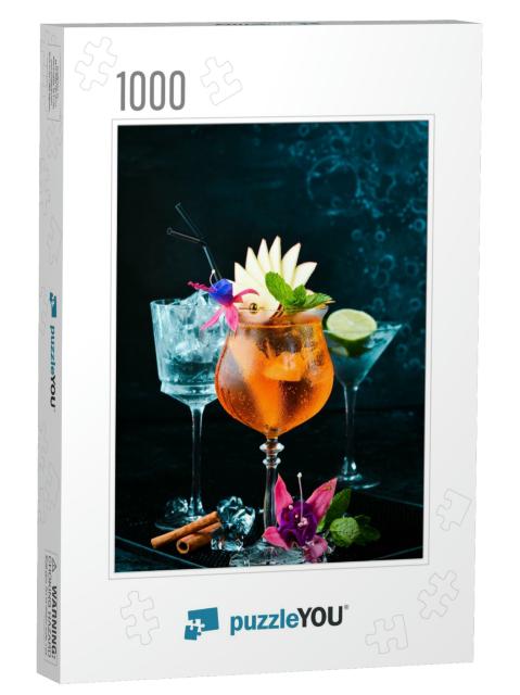 Cocktail in a Glass - Aperol Spritz. on a Black Stone Bac... Jigsaw Puzzle with 1000 pieces