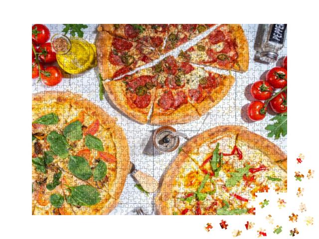 Three Various Pizzas, Served At Home or in Restaurant on... Jigsaw Puzzle with 1000 pieces