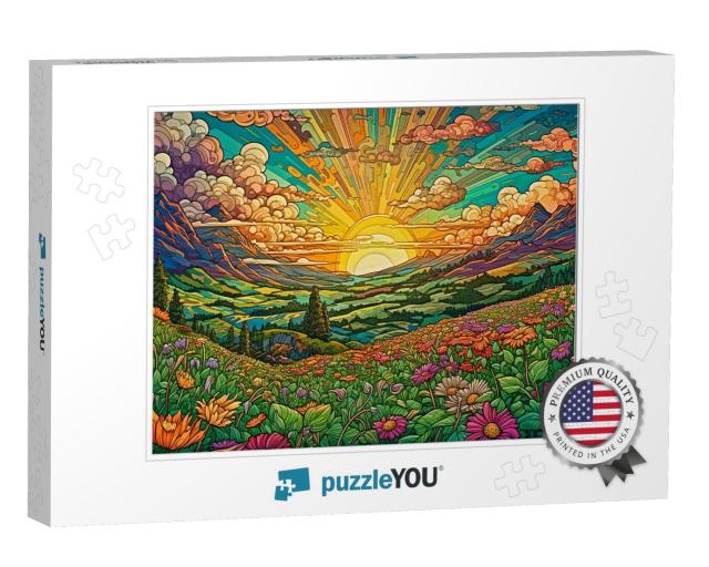 Sun Sets in the Valley of Flowers Jigsaw Puzzle