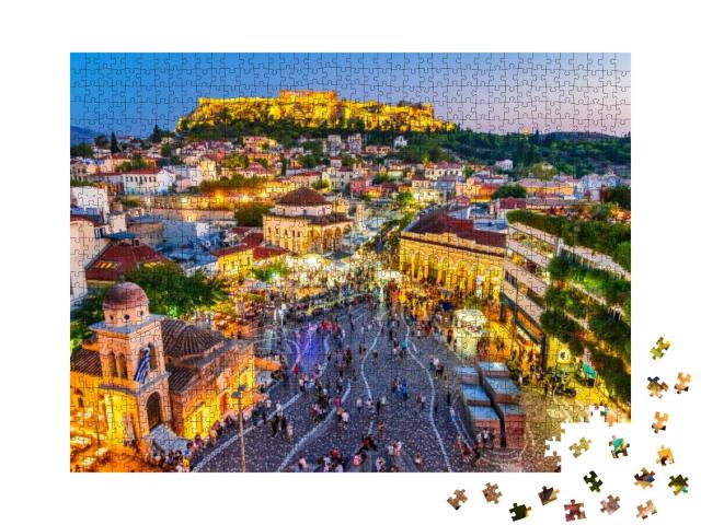 Athens, Greece - Night Image with Athens from Above, Mona... Jigsaw Puzzle with 1000 pieces