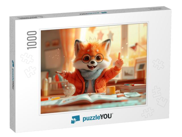 Finny Fox at School with Books in the Classroom Jigsaw Puzzle with 1000 pieces