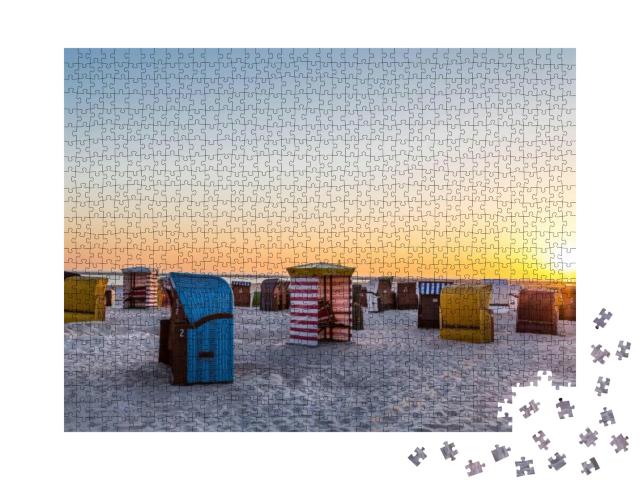Sunset on the Beach of Borkum Island. Nort Sea. Germany... Jigsaw Puzzle with 1000 pieces