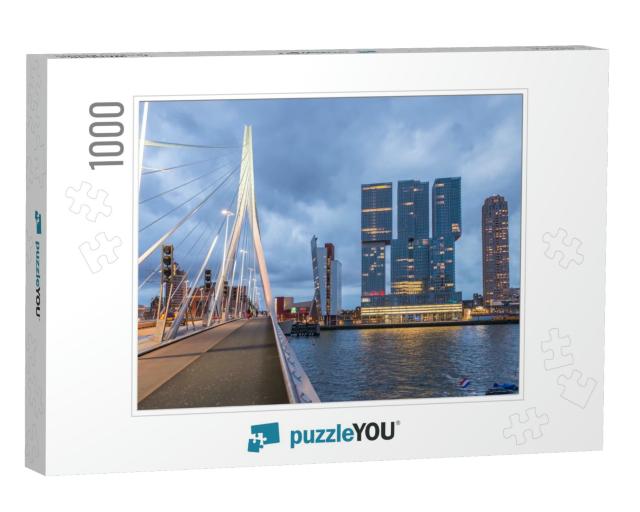 Rotterdam Skyline. Beautiful View After Sunset... Jigsaw Puzzle with 1000 pieces