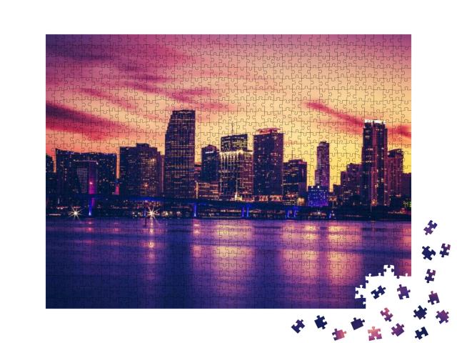 View of Miami At Sunset, Special Photographic Processing... Jigsaw Puzzle with 1000 pieces